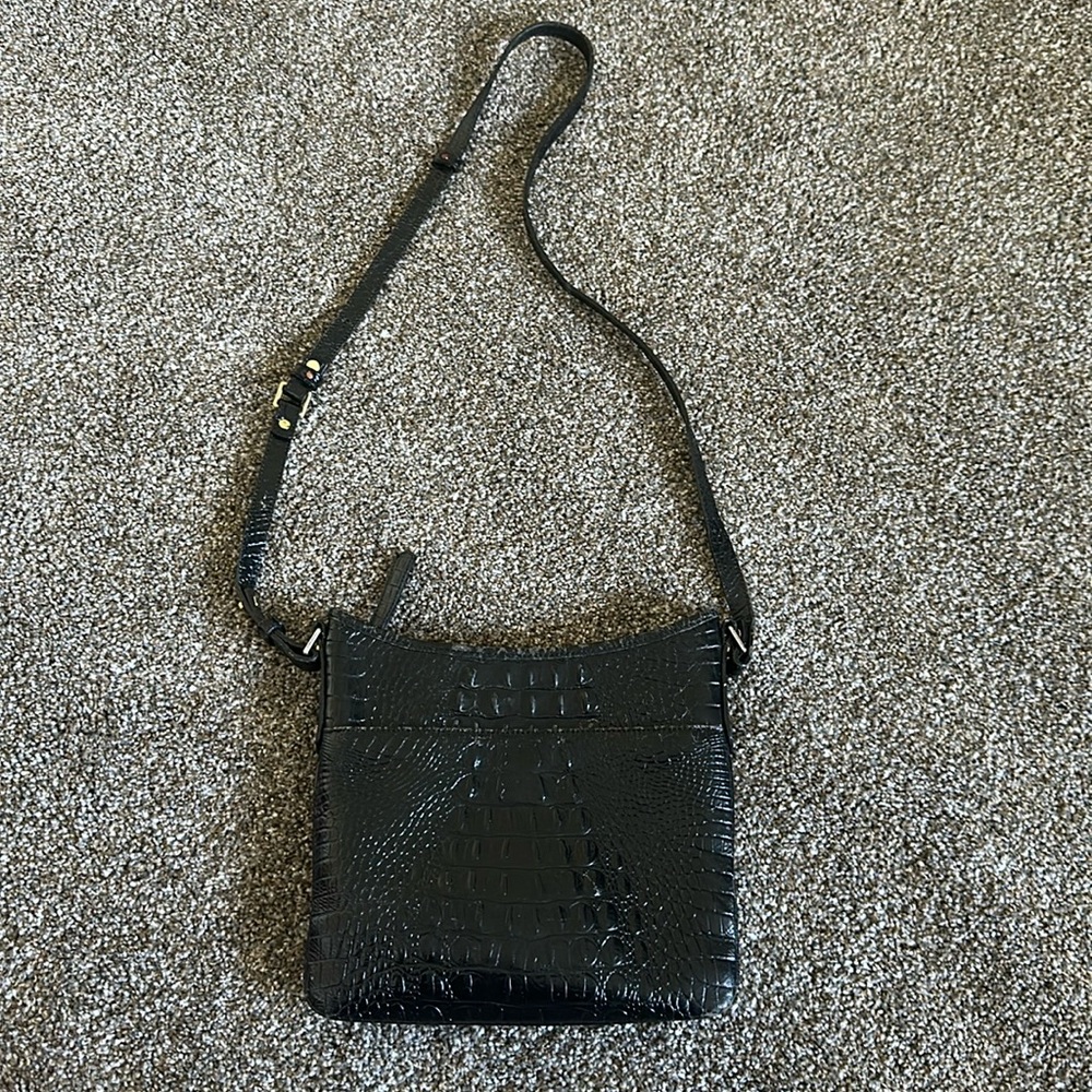 Brahmin Black Reptile Embossed Melbourne Crossbody Bag
